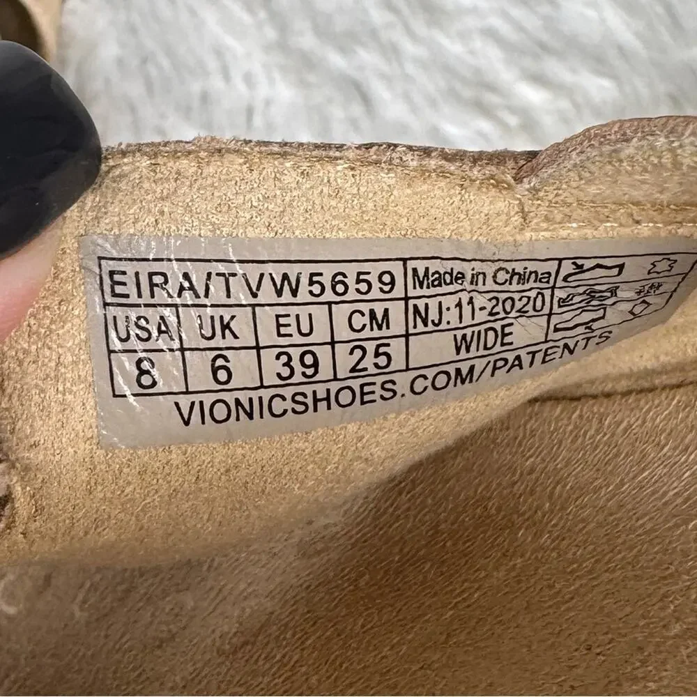 VIONIC / Eira tan brown cheetah printed strappy comfort sandals / 8 WIDE